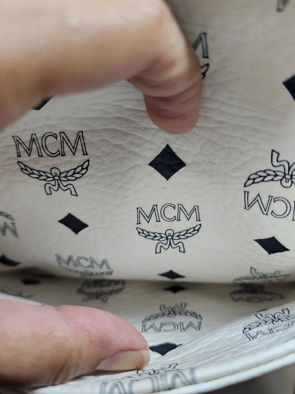 MCM White & Yellow Logo Satchel